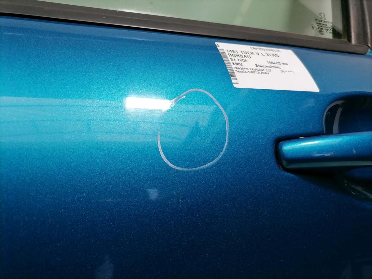 Peugeot 207 original Tür vorn links KMU Blaumetallic 3-Türer Rohbau Bj.2008